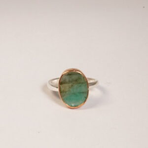 Anello in argento e bronzo con acqua marina